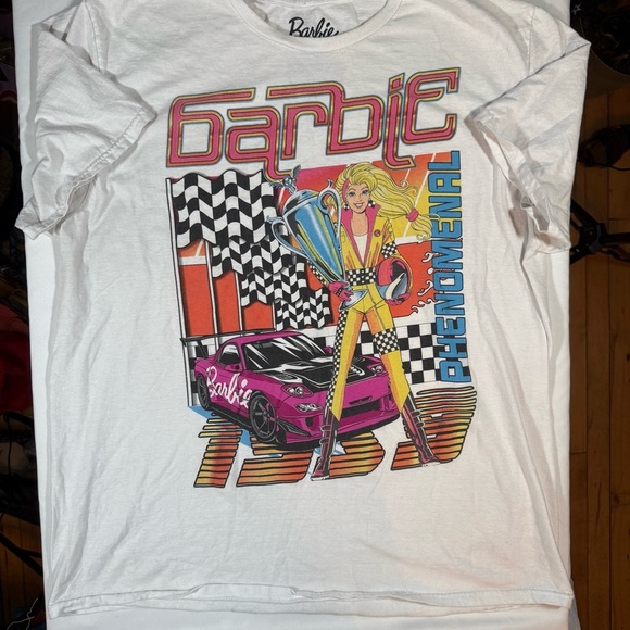 Barbie White Tee with Race Car Graphic - Picture 1 of 8